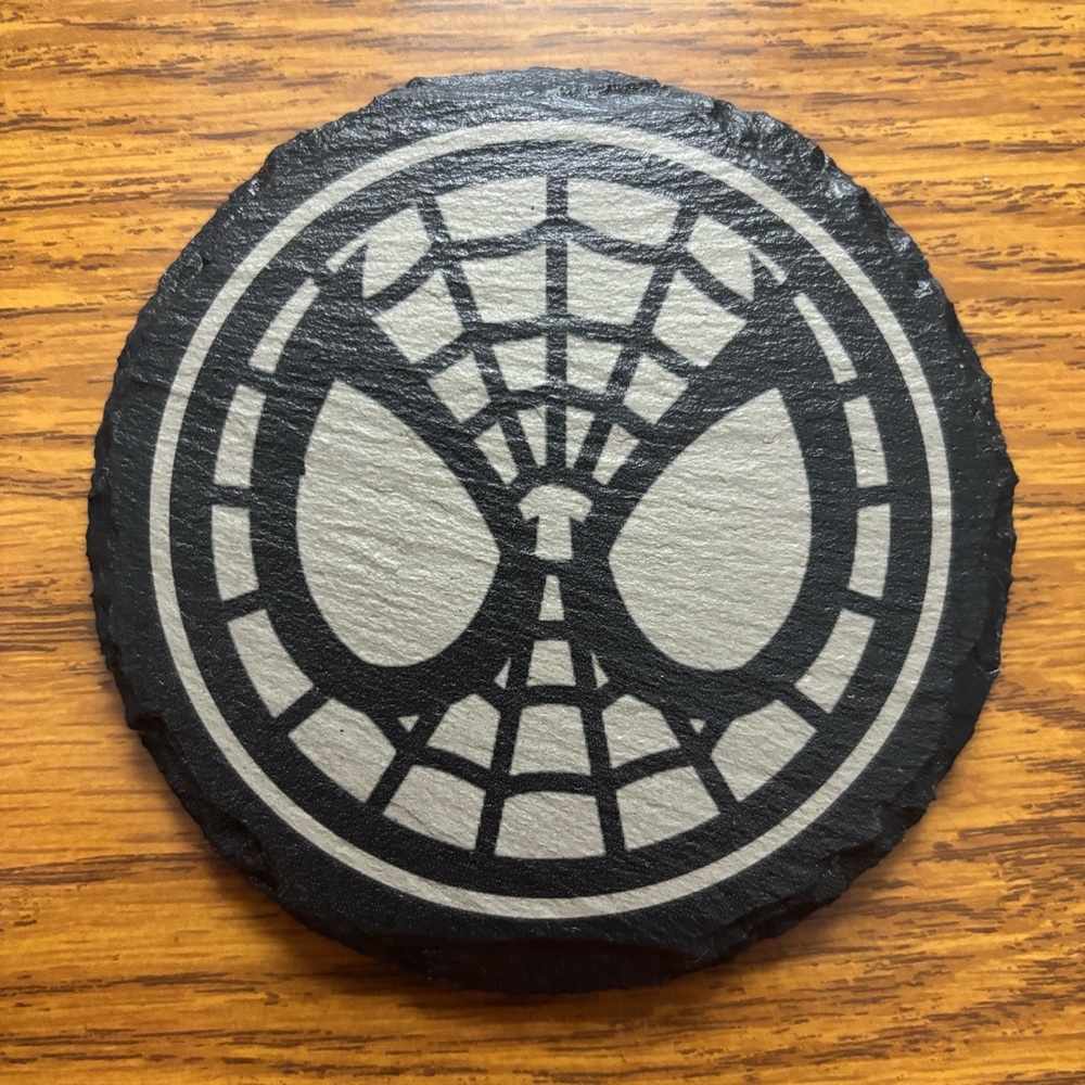Spider-Man Mask Symbol Laser Engraved Slate Coaster